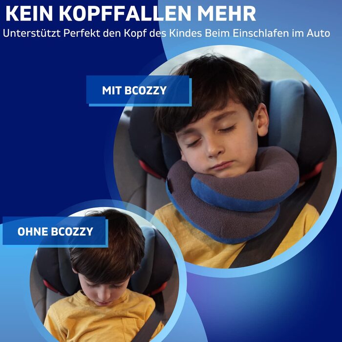 Подушка для шиї bcozzy для подорожей, забезпечує подвійну підтримку голови, шиї і підборіддя в будь-якому положенні для сну на рейсах, в машині і вдома, зручна дорожня подушка, великий розмір, (середній (діти 8-12 років), синій)