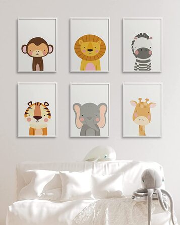 Набір з 6 дитячих постерів Hambient для кімнати дитини: Сафарі Африки (30x40 см, без рамки)