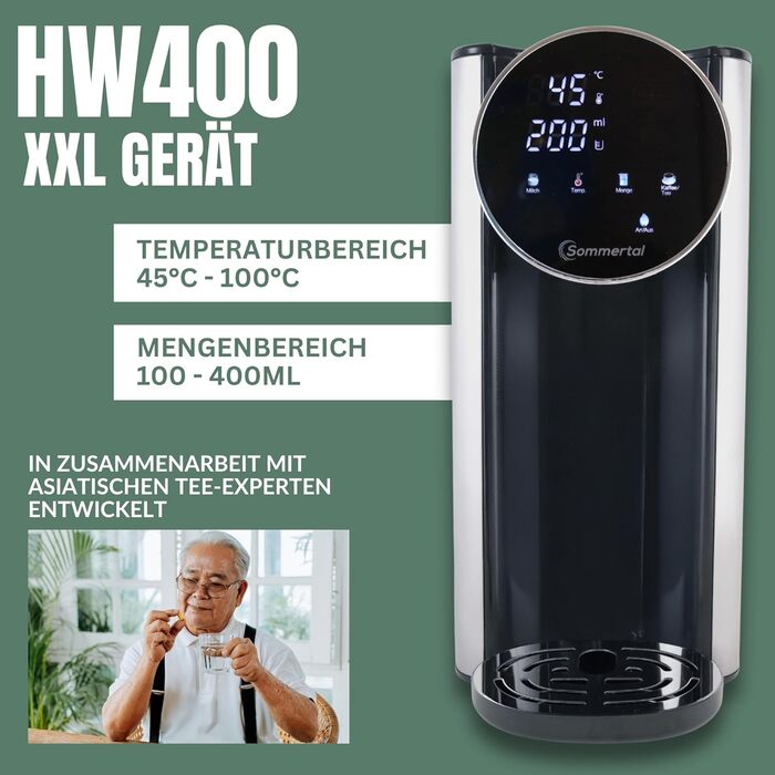 Гарячий водопостачальник Sommertal HW400 Businessline XXL: миттєва вода 45-100°C, 4L бак, сенсорний дисплей, функція дитячого харчування