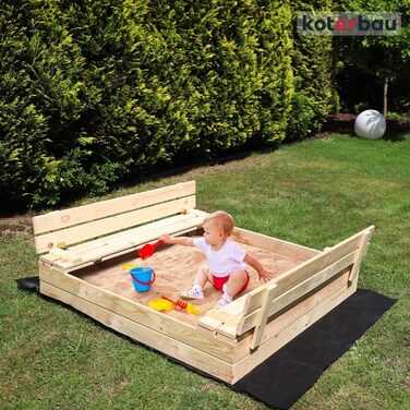 Пісочниця KOTARBAU® з кришкою, 120x120 см, дерево, з лавками