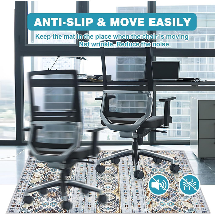 Килимок під офісний стілець 90x120 см, захист для підлоги, антиковзаюча підкладка, для ламінату та плитки (90 x 120 см, блакитно-коричнева геометрія)