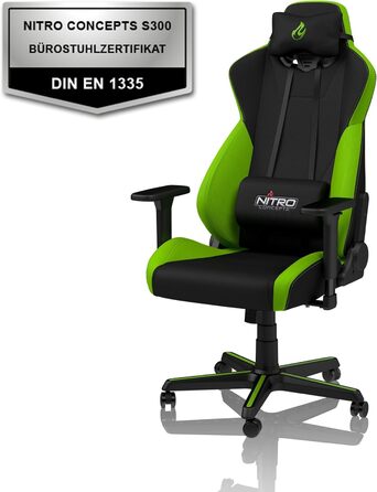 Ігрове крісло NITRO CONCEPTS S300 - ергономічне офісне крісло, 135 кг, тканина Atomic Green/Black