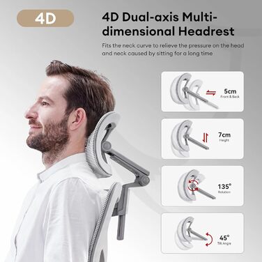 Офісний крісло MUSSO X700 з підтримкою попереку GlideTrack, 6D підлокітники, 4D підголівник, ковзне сидіння та підставка для ніг – інтелектуальний комфорт для роботи, навчання та геймінгу (світло-сірий)