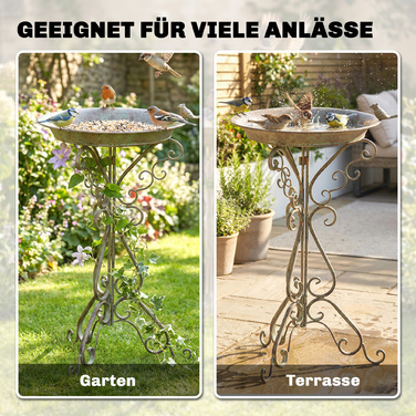 Вінтажна годівниця для птахів Vogelbad з фігуркою птаха та декоративною підставкою, зелена