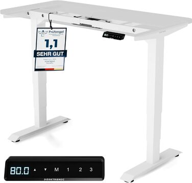 Регульований стіл Desktronic з підйомним механізмом - електричний, з сенсорним керуванням, білий. Висока вантажопідйомність.