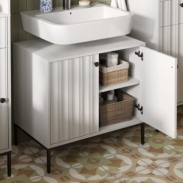 Підставка під раковину Vicco Eliza, 70x63 см, 2 дверцята, для зберігання аксесуарів та косметики (білий рифлений)