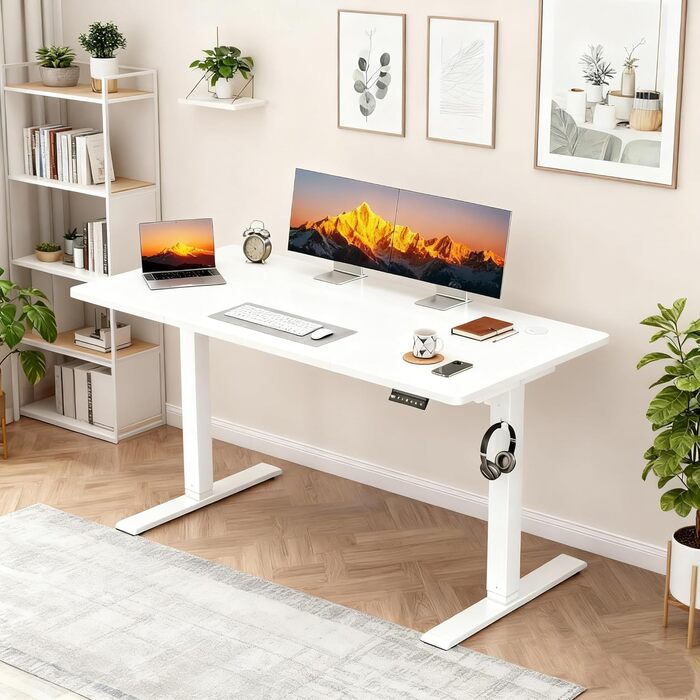 Електричний регульований стіл JUMMICO 110x60 см, білий - ергономічний стіл для комп'ютера