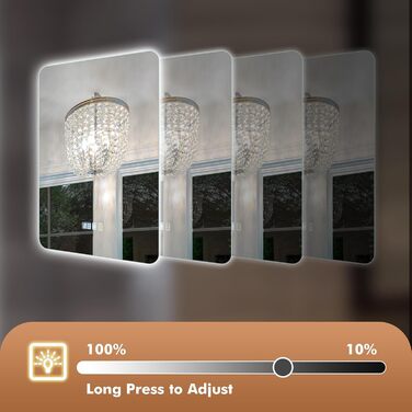 Дзеркало Bellanny LED з підсвічуванням 60 см | Настінне дзеркало для ванної кімнати, комодний дзеркало | Дзеркало для макіяжу з сенсорним вимикачем, 3 кольори світла, регульована яскравість, проти запотівання, IP44, горизонтальне/вертикальне (прямокутне -