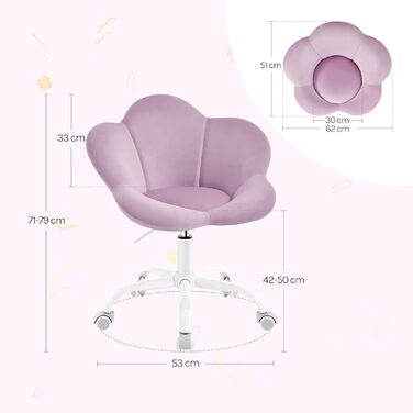 Дитячий ергономічний стілець WOLTU для столу, туалетного столика, офісу, регульована висота, оксамит, світло-фіолетовий
