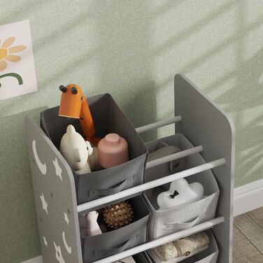 Полиця для іграшок Kinderregal для дітей старше 3 років, сіра, з 6 коробками з фетру, органайзер для іграшок, 43x30x60 см