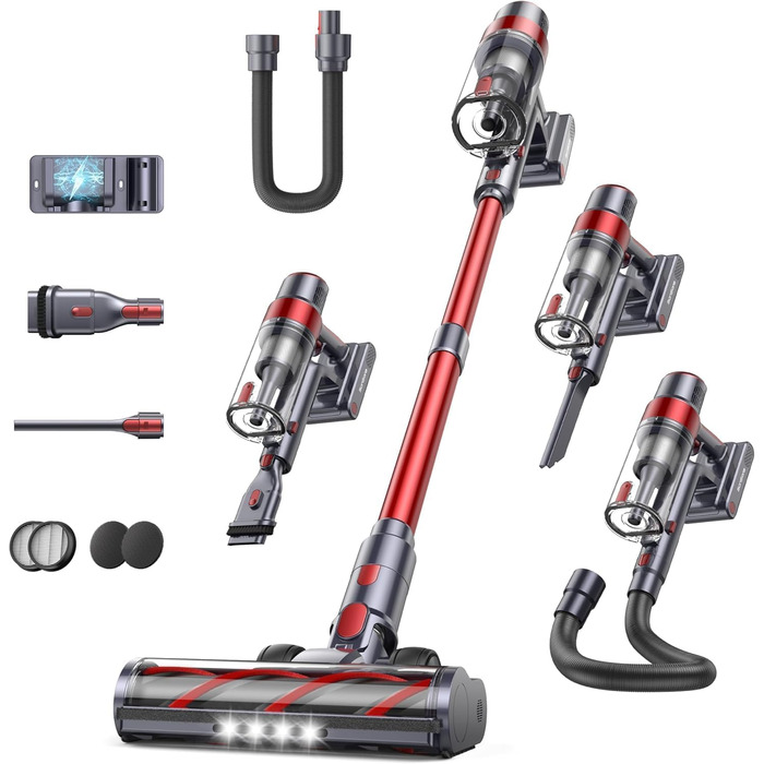 Акумуляторний пилосос SunSare бездротовий 50 кПа, 600 Вт, 65 хв з авторежимом, настінне кріплення, сенсорний екран, шланг 1м для підлоги, килимів, шерсті тварин, авто