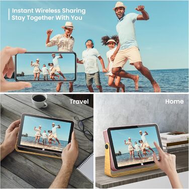 Цифровий фоторамка Kodak 10 дюймів з Wi-Fi, акумулятором та 32 ГБ пам'яті, рожево-золотий, з сенсорним HD IPS екраном, підтримкою фото, відео та музики, можливість ділитися через додаток