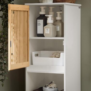Тумбочка для ванної кімнати SoBuy, вузька, стійка до вологи, з бамбуковими дверцятами, 30 см, 33x165x33 см, BZR127-W