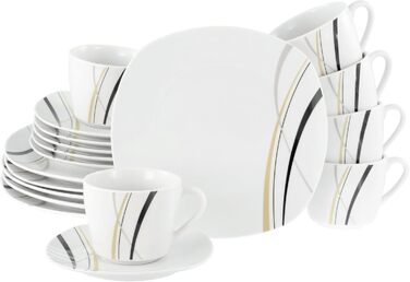 CreaTable Серія Square City Line: 18-частинний набір посуду на 6 осіб, кавовий сервіз з порцеляни, придатний для миття в посудомийній машині та використання в мікрохвильовій печі, преміум-якість