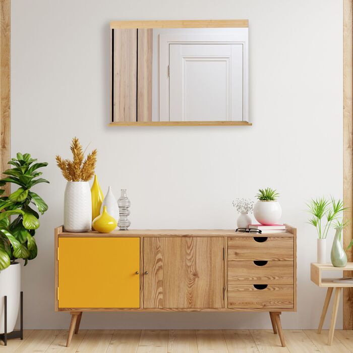 Дзеркало для ванної кімнати Relaxdays на стіну з бамбуковою полицею