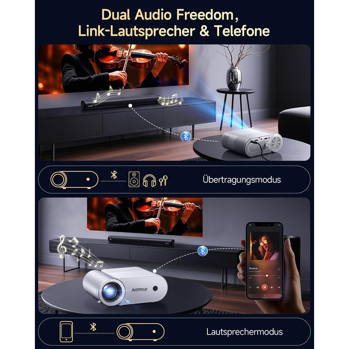 Міні проєктор Beamer Bluetooth WiFi 1080P: Підтримка iPhone/Android, HDMI, USB, Fire Stick, PS5. Компактний проєктор для телефону, фільмів, дому та відпочинку на природі