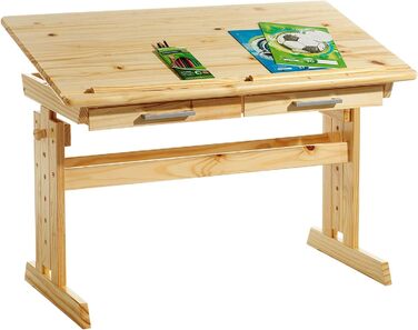 Дитячий стіл IDIMEX Olivia з сосни в красивому учнівському столі з регулюванням нахилу і висоти, практичний молодіжний стіл з висувними ящиками (натуральний)