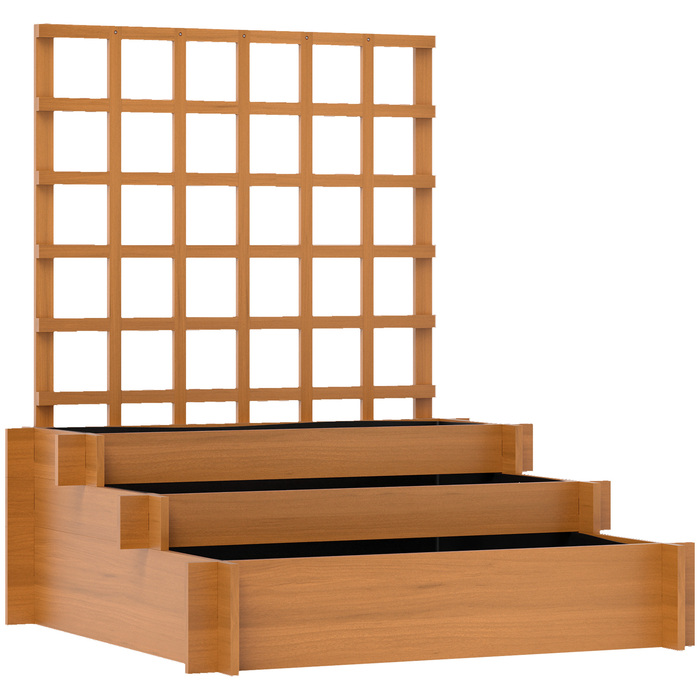 Підвищене грядка з опорою для рослин, 3-ярусний ящик для квітів з тканини, ялина, коричневий, 95 x 95 x 110 см