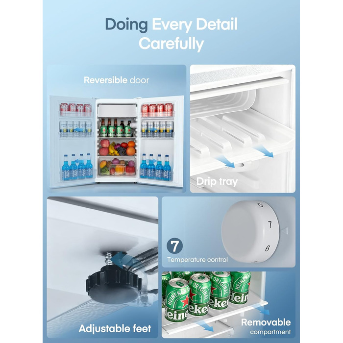 Компактний холодильник FOHERE на 90л з морозильною камерою, регулюванням температури (7 рівнів) та відділенням для овочів, білий