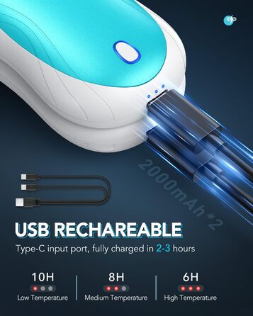 Електричні грілки для рук Cnkeeo, 2 шт. з роздільним магнітним з'єднанням, Powerbank USB, 3 режими нагріву, для спорту, риболовлі, полювання, чорно-білі (блакитно-білі)