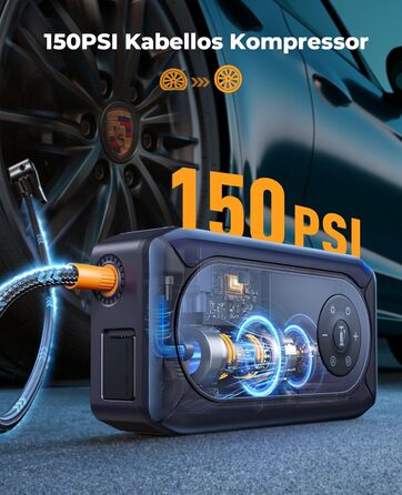 Powerbank для автомобіля YaberAuto AP02 з компресором, 150PSI, 4500A, LED ліхтар 500 люмен, LCD дисплей 3.3