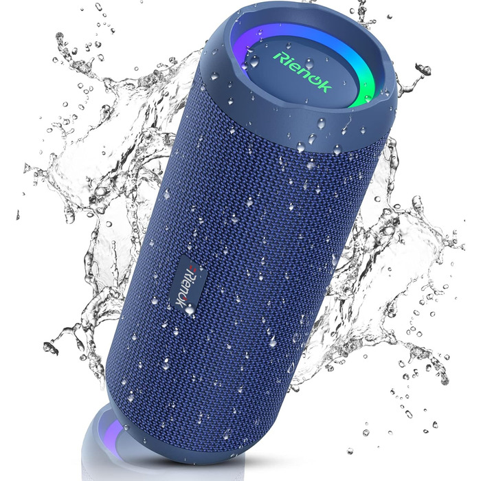 Bluetooth Портативна Колонка RIENOK з підсвічуванням, IPX7, Бас, 3600 mAh, Синій