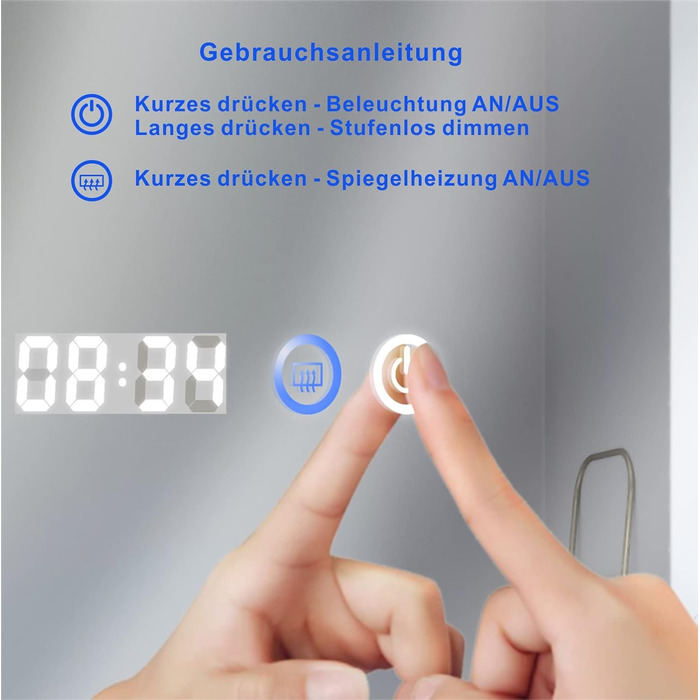 Дзеркало для ванної кімнати AQUABATOS LED 50x70 см з підсвічуванням, сенсорним вимикачем, регулюванням температури світла (6400K), IP44, CE, енергозберігаюче. Серія Essens