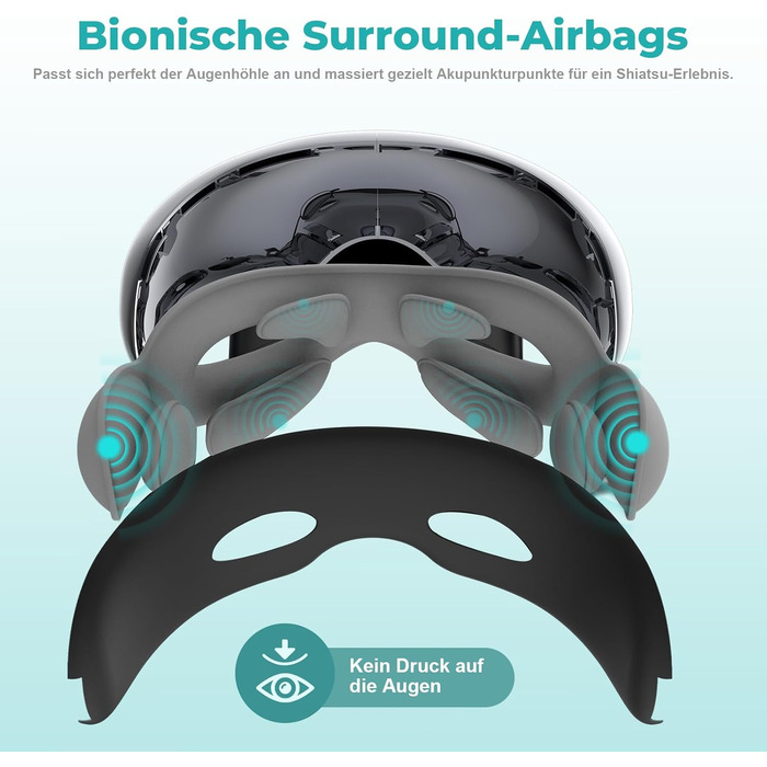 Масажер для очей Aspria® Eyecloud Vision з підігрівом та Bluetooth, видимий дизайн, масаж повітрям, розслаблення очей для втомлених/сухих очей, подарунок для жінок, чоловіків, друзів та сім'ї