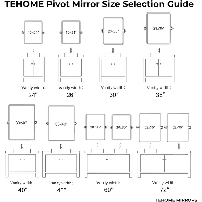 Дзеркало для ванної кімнати TEHOME 61x50.8 см, поворотне, матовий чорний, прямокутне, з металевим каркасом, косою косметичним дзеркалом для вертикального кріплення на стіну
