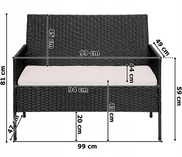 Комплект садових меблів з техноротанга eHokery Magnolia, чорний, 4 предмети