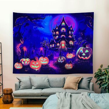 Гобелен OSVINO Blacklight Trippy UV-Reactive, 180x230см, фантазійний гобелен, настінний декор у стилі бохо