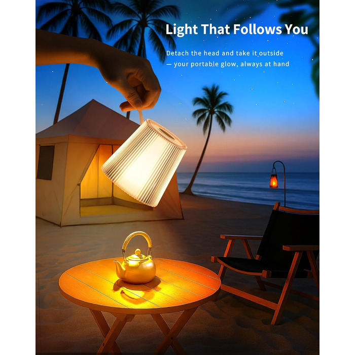 LED настільна лампа LuminexDesigns бездротова з акумулятором 5200mAh, диммер, IP54, для спальні, офісу, саду, білого кольору, 1 шт. (Сучасний, компактний)