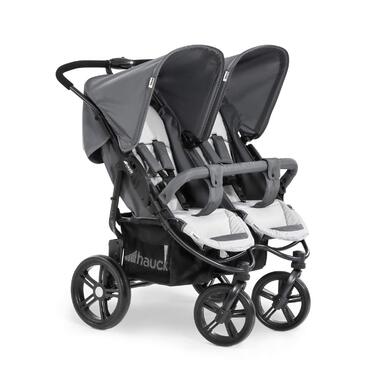 Візок для близнюків Hauck Roadster Duo SLX Grey/Silver: прогулянка від народження до 15 кг, функція лежання, великий кошик, компактний у складеному стані