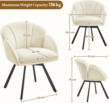 Офісний стілець Yaheetech 360° обертовий, оксамитовий, з подвійним сидінням, бежевий - для офісу, спальні, вітальні