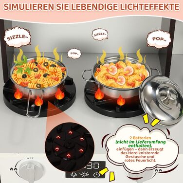 Дерев'яна дитяча кухня Mamizo з підсвіткою та звуком, іграшкова кухня для дітей, 90x30x90 см, з аксесуарами та 2 ящиками для зберігання, іграшка для дітей від 3 років (колір: коричневий)