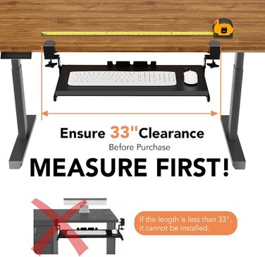 Висувна полиця під клавіатуру під стіл, чорна, з міцним C-кріпленням, 27.3x27.9 см (82.5 см з кріпленнями)