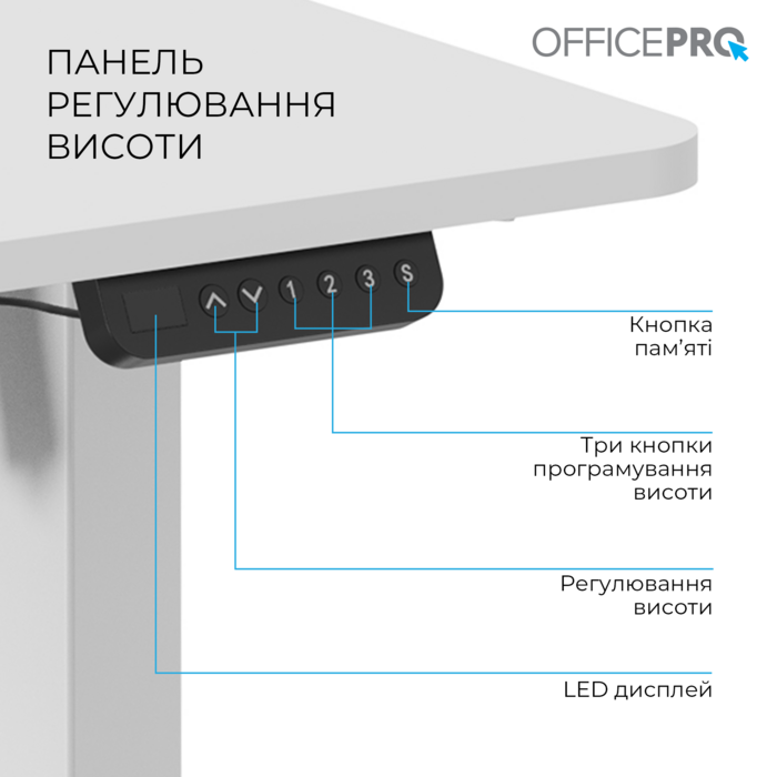 Комп’ютерний стіл з електрорегулюванням висоти OfficePro ODE1470W