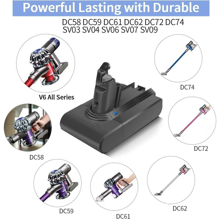 Змінна батарея V6 morpilot для пилососа Dyson V6 DC62/DC58/DC59/DC61/DC72/DC74, 21,6 В 4600 мАг, 2 фільтри