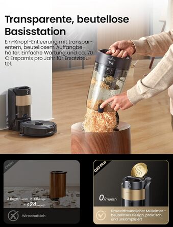 Робот-пилосос Proscenic Q20Plus з функцією миття, 10000Pa, 200хв, бездротовий, самостійна очистка, 3-в-1 для тварин, килимів, твердих поверхонь, чорний