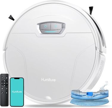 Робот-пилосос HONITURE G20 Pro з функцією миття, 4500Pa, керування через додаток, 180 хв роботи, ідеально для шерсті тварин, килимів та твердих підлог (білий)