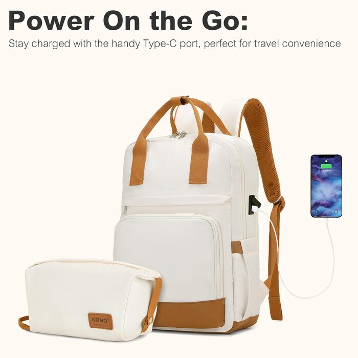 Набір валіз KONO: 3-в-1 (рюкзак, валіза на колесах, косметичка) з ABS+PC, TSA-замок, 4 колеса (кремовий/коричневий)