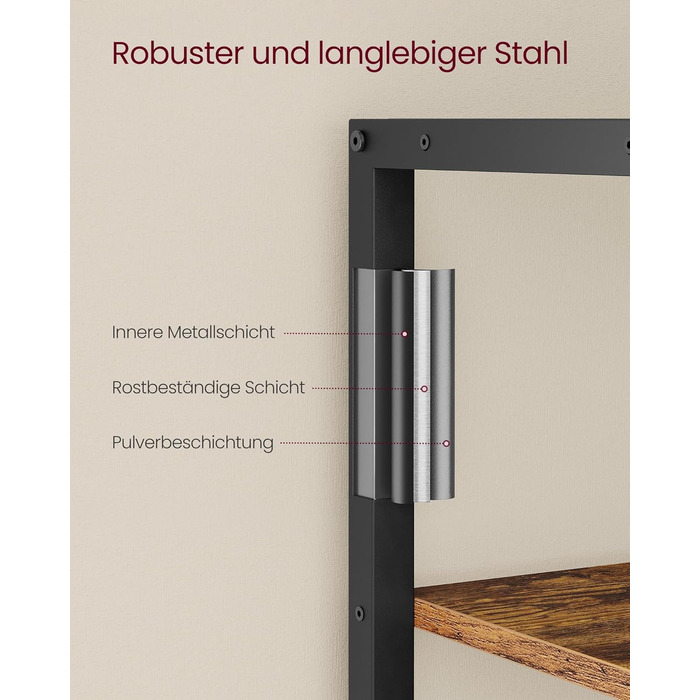 Стильна полиця VASAGLE з 5 полицями для вітальні, ванної, кухні, коридору. Легка збірка, вінтажний дизайн, колір: коричневий + чорний