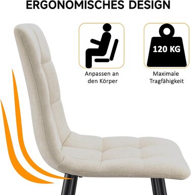 Набір обідніх стільців 4 шт. з льоновим покриттям та металевими ніжками, для кухні, спальні, вітальні - кольори хакі та бежевий