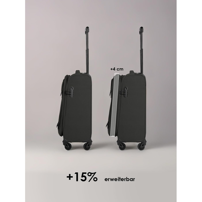 Набір валіз Smartbox 3 шт. для жінок та чоловіків | Легкі та міцні валізи-ролики, якісний softcase, 4 колеса та кодовий замок | Розширювані (Edition 04) (Чорний, валіза S (56 см))
