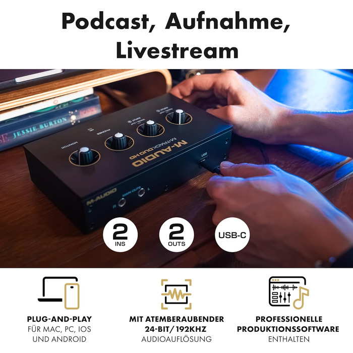 Аудіоінтерфейс M-Audio M-Track Duo для запису, стрімінгу та подкастів - 2 XLR/Line входи, 192kHz, з програмним забезпеченням