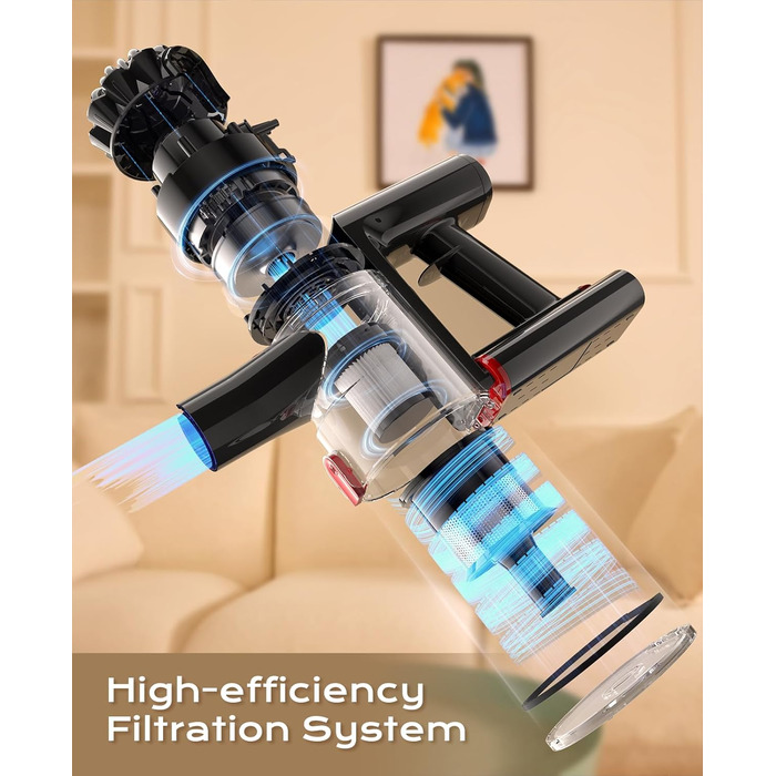 Бездротовий акумуляторний пилосос V15: 35KPa, 6-в-1, для тварин, тверді підлоги та килими (блакитний)