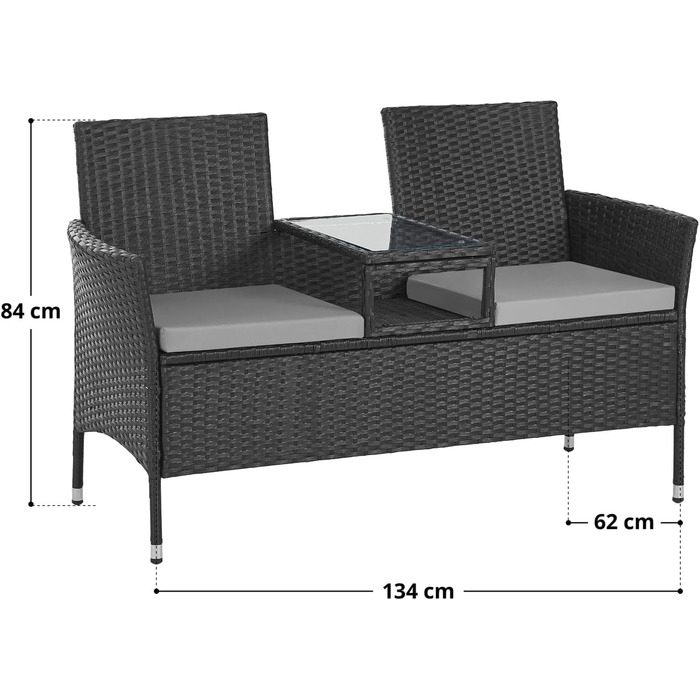 Лавка садова SVITA Chicago з поліротангу чорного кольору для саду та тераси