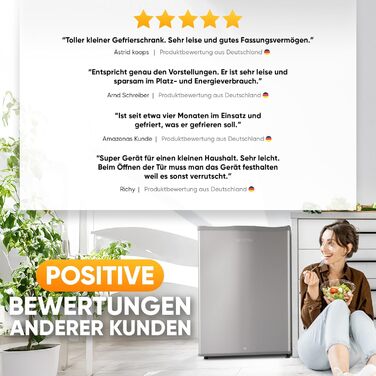 Stillstern Міні морозильник 42L -18°C з формою для льоду, замком, змінним напрямком відкривання дверцят, 4-зірковий глибокий заморожувач для кемпінгу/офісу. Срібний колір.