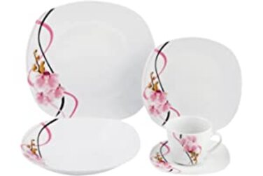 Комбінований сервіс класичного дизайну з квітковим візерунком у вигляді орхідеї / Набір посуду з 30 предметів на 6 осіб / кавовий сервіз і стіл