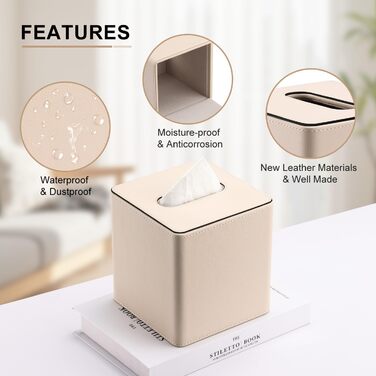 Скріпка для серветок з PU шкіри KingFOM, бежева, квадратна - для офісу, авто, дому